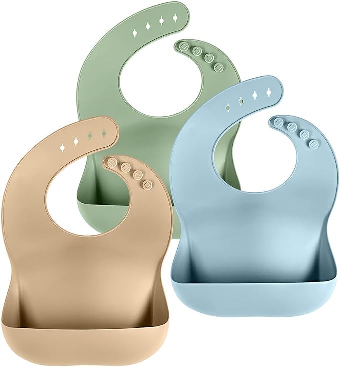 Cuddle Campus Set of 3 Silicone Bibs, Soft Adjustable Bibs for Boys & Girls | BP