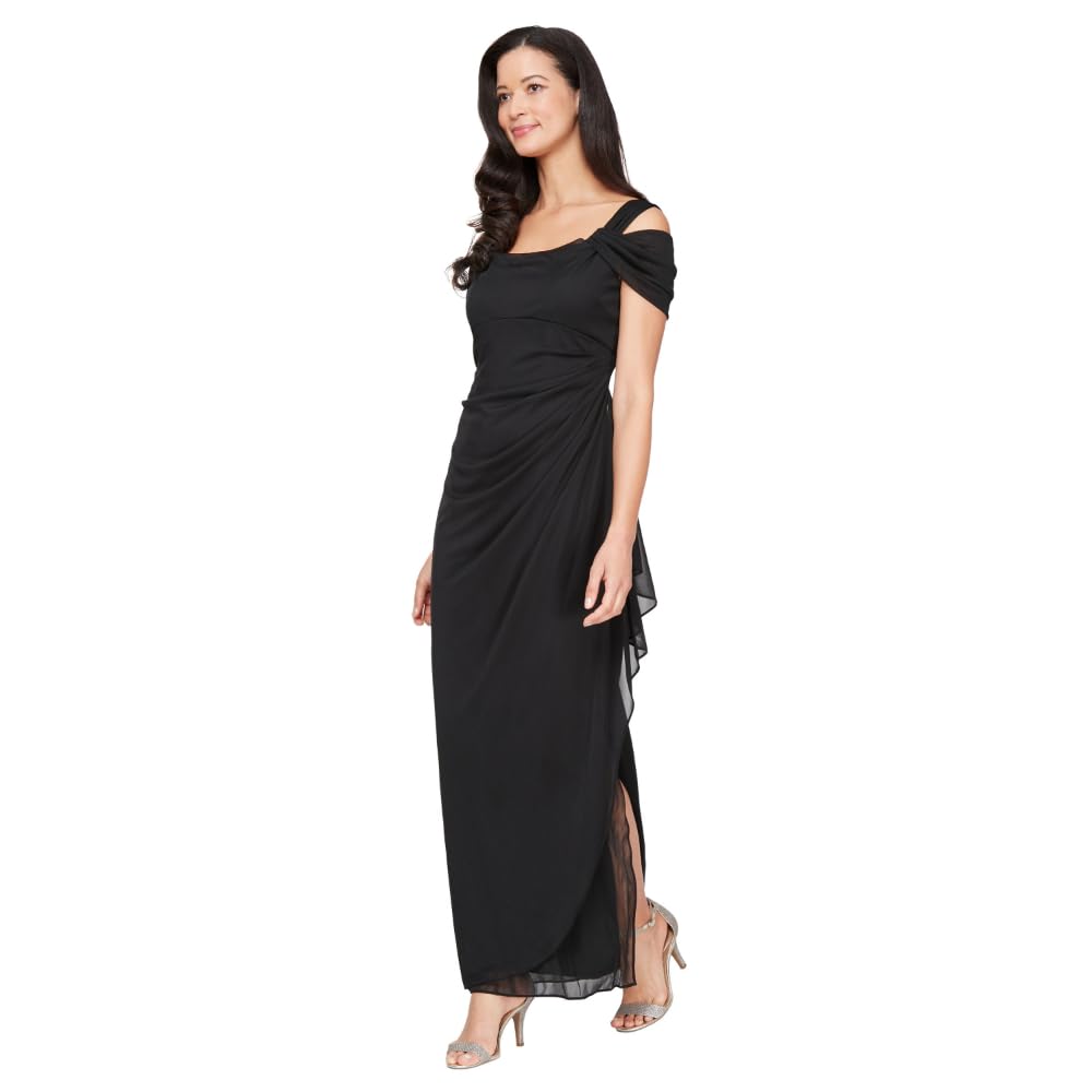 Alex Evenings Women's Long Mesh Cold Shoulder Dress