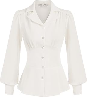 GRACE KARIN - Button down shirts for women, summer peplum blouses, long sleeve collared tops, elegant top
