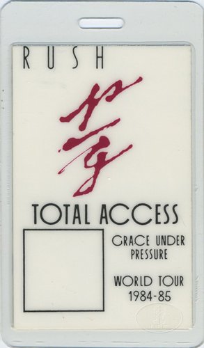 Rush 1984-85 Grace Under Pressure Laminated Backstage Pass