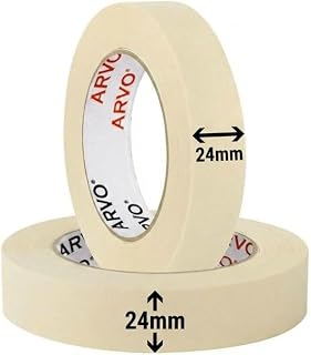 ARVO Masking Tape for Painting – 24 mm x 50 m Decorators Painters Tape | Medium-High Adhesion, Crepe Paper for Walls, Trim & Multi-Surface Indoor Decorating – Pack of 2