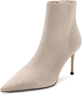 HDEUOLM Women's Needle High Heel Pointed Toe Ankle Boots Slip-on Zipper Wedding Dress 8 cm Heels