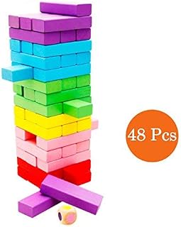 Binoster Wooden Stacking Board,Colorful Timber Tower Tumbling Blocks Game for Kids and Adults 48Pcs