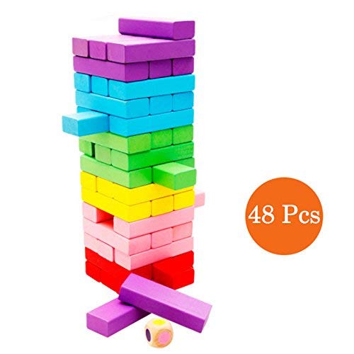 Binoster Wooden Stacking Board,Colorful Timber Tower Tumbling Blocks Game for Ki