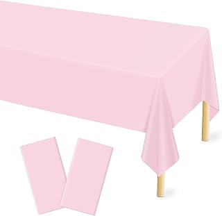 Mulbozy 2 Pcs Pink Plastic Tablecloth, Light Pink Table Cloth Disposable | 54×108 Inch, Waterproof, Rectangle Pastel Table Covers for Gril Birthday Party, Valentines, Mothers Day,Wedding,Baby Shower