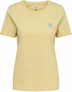 ONLY Women's Plain Brand Heart T-Shirt | Basic Shortsleeve Round Neck Top | Unicolored Shirt Onlkita