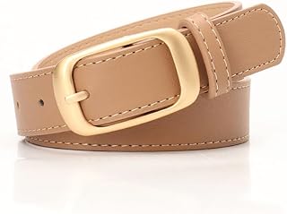 Women Leather Belt Skinny Stretch Jeans Dress with Gold Buckle Elastic Thin Waist Belt Fashion Accessories