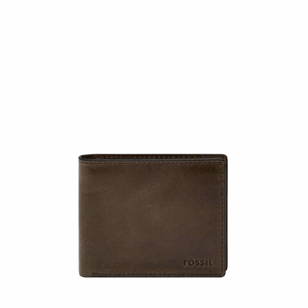 Fossil - Portafoglio bifold RFID Derrick da uomo in pelle con ampio portamonete,