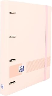 Oxford Live & Go, 4 Ring Binder Polyfoam Plastic with Refill and Rubber, A4+ Size, Removable Chalkboard, Sticker Sheet, Refill with 5 Stripes Colour and 5 x 5 Grid, Pastel Pink