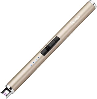 SUPRUS USB Arc Candle Lighter Rechargeable Flameless Safety Switch Pocket Size Windproof Portable Electric Lighter Giftbox(Champagne Gold)