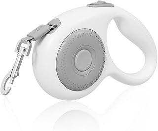 16.5' Retractable Dog Leash, Nylon Tape Ride, for Small Dogs up to 26 lbs, One Hand Brake and Pause Function (Hamburger Grey)