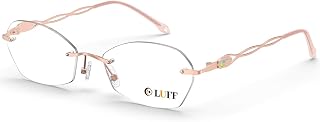 LUFF Rimless Reading Glasses for Women Blue Light Blocking Lightweight Metal Classic Computer Readers Anti Eyestrain Case