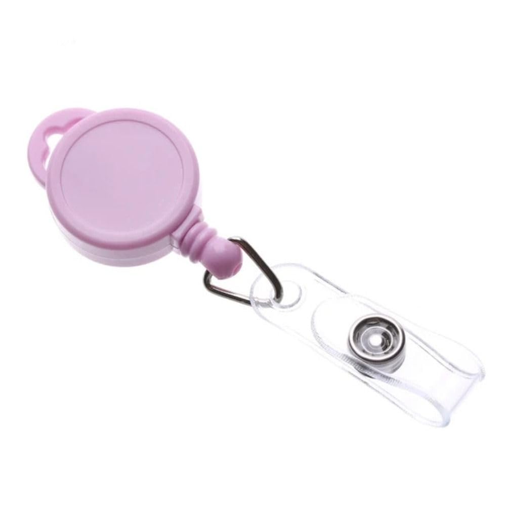 Retractable Badge Reel with Easy Pull Anti Lost Buckle (Pink)