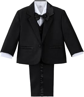Lito Angels - Baby Boy Elegant Khaki Dress Outfits 5 Pieces Formal Suit Set for Wedding, Party, Ceremony and Special Occasion