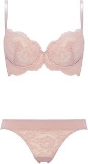 Amo Style 10219788 Daily AMOSTYLE 3/4 Bra & Shorts Set, Lace Rubber, Natural, Comfortable Fit, Hip Hanger Panties, Corded Lace Design
