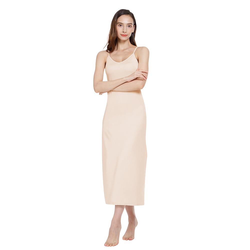 MANCYFIT Long Slips for Under Dresses Full Length Adjustable Spaghetti Strap Nig