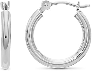 14k White Gold Classic Round Hoop Earrings