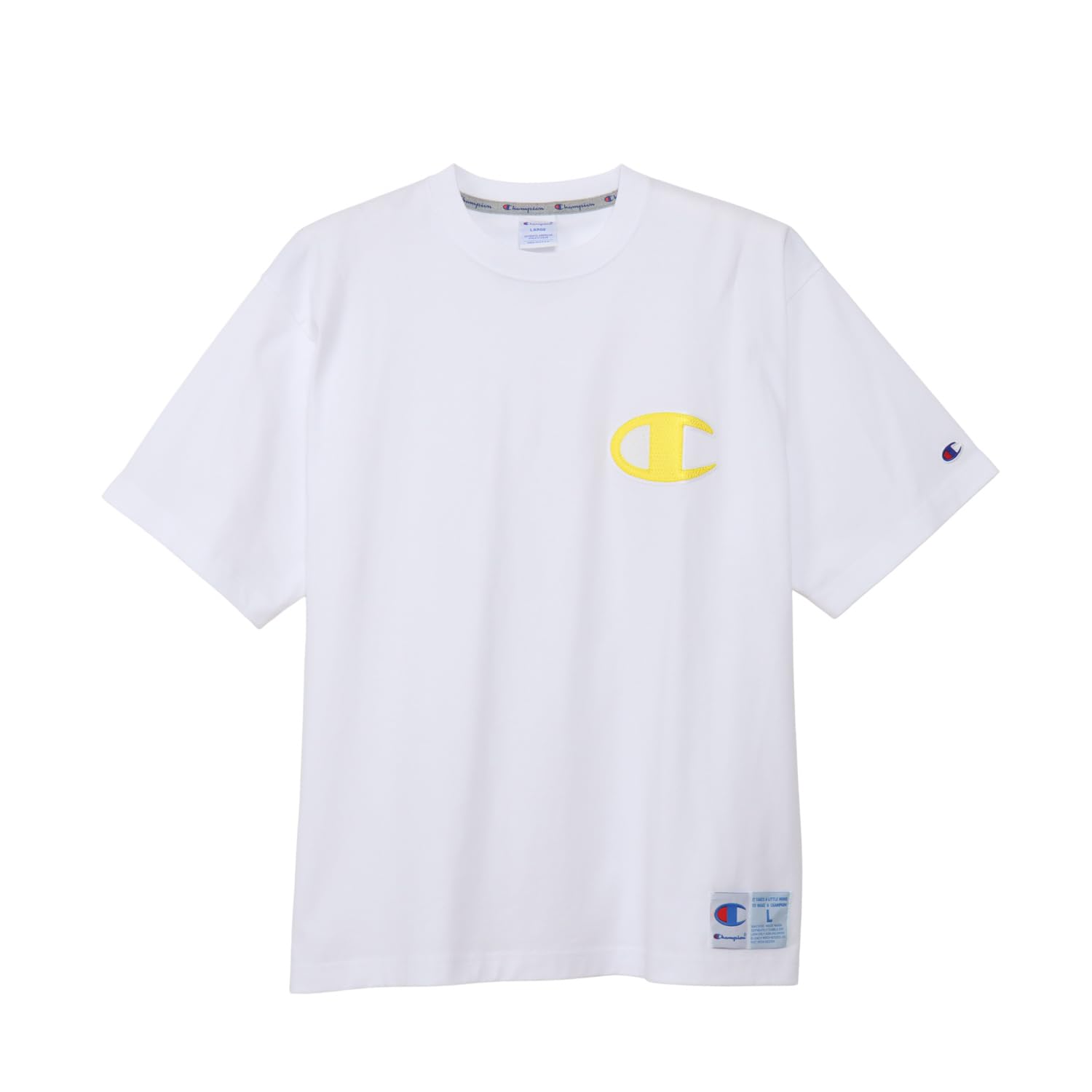 Champion Short Sleeve T-Shirt, Round Neck, 100% Cotton, One Point Logo Patch, Sh