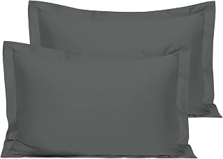 Pizuna Cotton Percale Housewife Pillowcases 2 Pack Dark Grey 50x75cm, 100% Long Staple Combed Cotton Pillow Cover, Percale Weave Standard Pillow Cases (Cotton Pillow Cases 2 Pack)