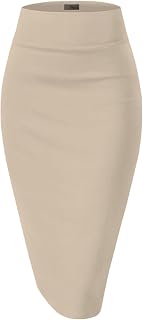 Hybrid & Company Women's Premium Nylon Ponte Stretch High Waist Pencil Suit Skirt Below Knee