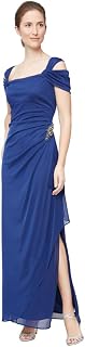 Alex Evenings Women's Long Cold Shoulder Mother of the Bride Dress with Beaded Detail at Hip