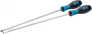 OX Pro 2pc Long Screwdriver Set - 300mm Length, PZ2 & Slotted | Reaches Deep Recesses & Fixings – Magnetic Tips, Chrome Vanadium Shafts, Soft Grip for Electricians & Trade Use