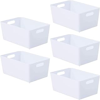 Niftii Storage Boxes | Kitchen Storage & Organisation Baskets 5-Pack 3.9L | STURDY HANDLES DESIGN: lightweight · durable · bathroom · pantry · hamper · stackable · laundry