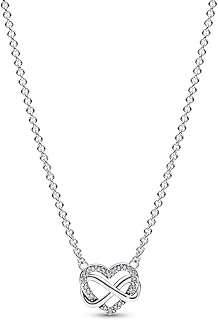PANDORA Sparkling Infinity Heart Collier Necklace - 3 Adjustable Lengths - Stunning Jewelry for Women - Gift for Her - Sterling Silver with Clear Cubic Zirconia - With Gift Box - 19.7"