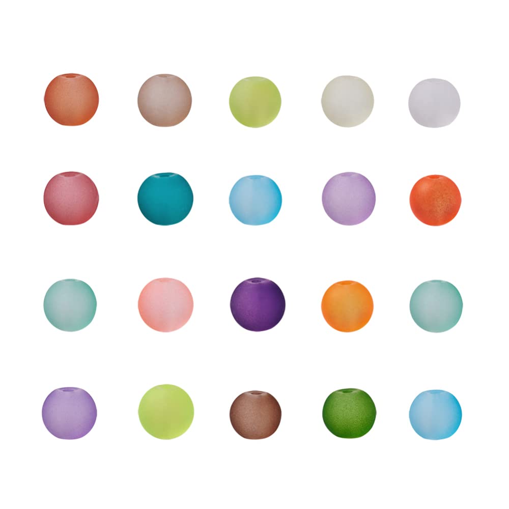 100pcs 8mm Clear Frosted Glass Beads Round Matte Glass Loose Spacer Beads for Ne