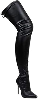 Women Faux Leather Pointy Toe Thigh High Single Sole Stiletto Boot