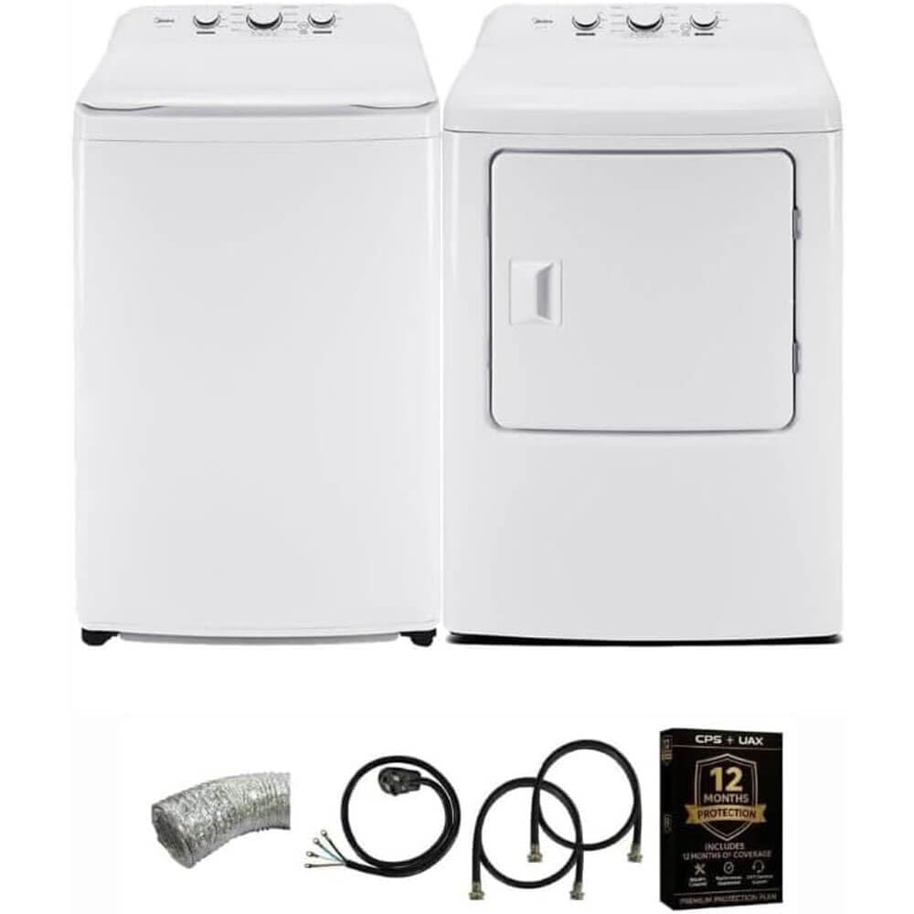 Midea White Top Load Washer and Dryer Pair 3.9 Cu Ft High Efficiency Washer and 