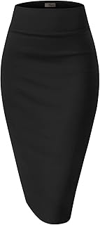 Hybrid & Company Women's Premium Nylon Ponte Stretch High Waist Pencil Suit Skirt Below Knee