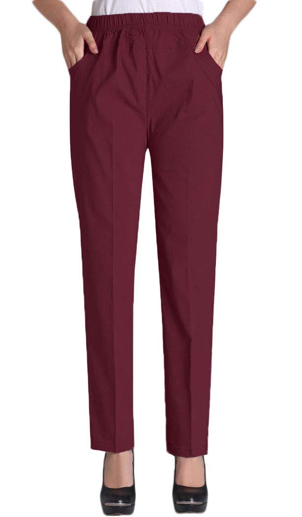 Soojun Womens Summer Elastic Waist Comfy Stretch Pull On Pants
