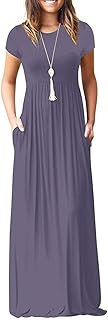 DEARCASE Maxi Dress for Women Short Sleeve Casual Summer Loose Plain Comfy Long Dresses with Pockets