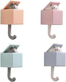 4 PCS Adhesive Wall Hooks Decorative Cat Key Hooks Cute Pet Hooks for Coat