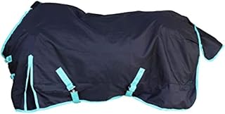 Tech Equestrian 1200 Denier Horse RAIN Sheet (Waterproof/Breathable & Wind Proof Turnout Sheet) Horse Breathable RAINSHEET (Black-Turquoise, 78)