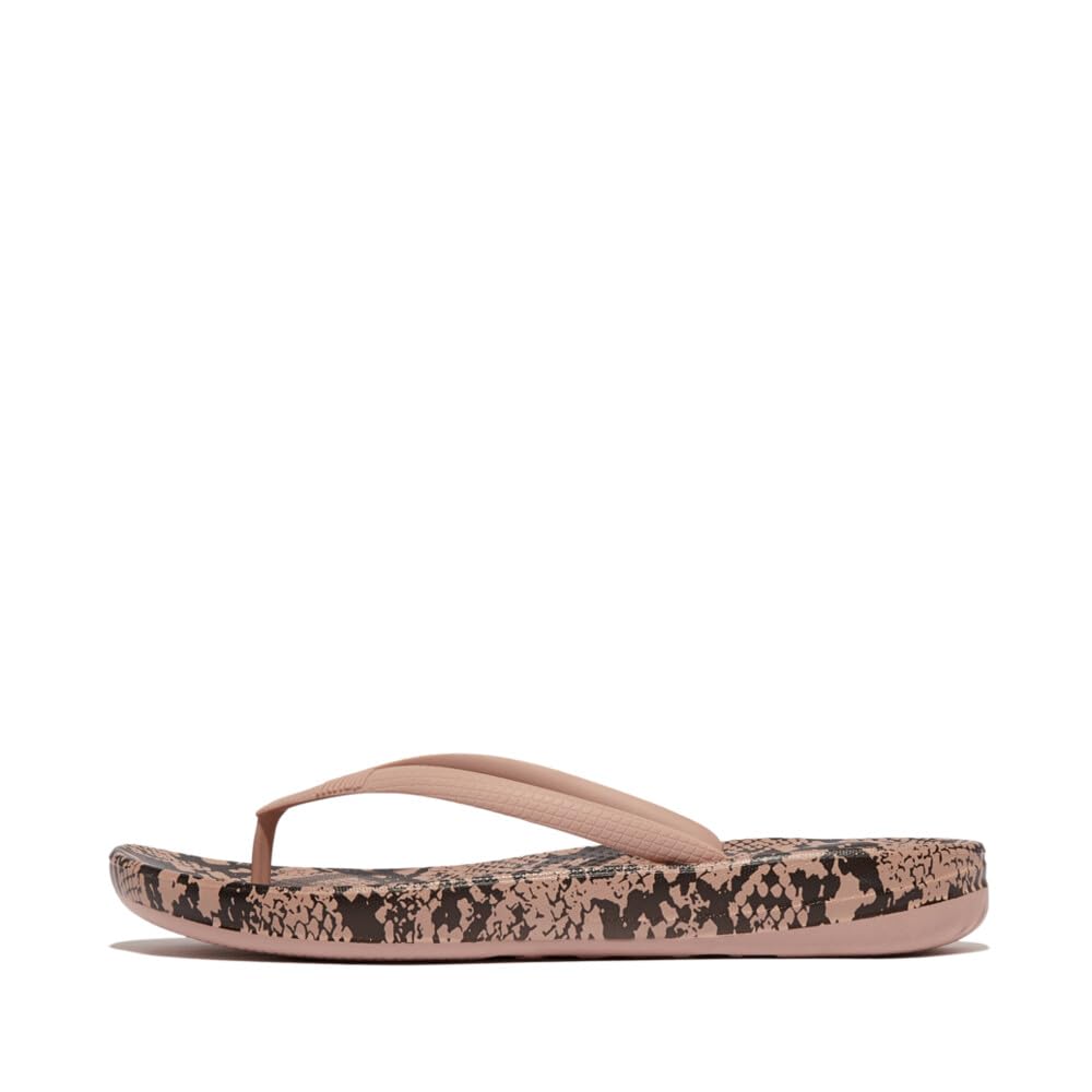 Fitflop Iqushion Ergonomic Snake Print Flip Flops Women's Sandal, beige, 42 EU