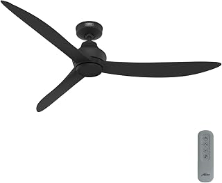 Hunter Fan 60 inch Ceiling Fan with No Light, Outdoor or Indoor Matte Black Ceiling Fan with Remote for Porch, Living Room, Office, Kitchen, Garage, 3 Blades (Renewed)