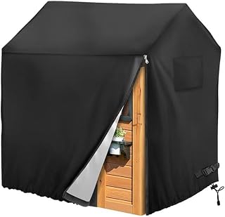 210D Oxford Waterproof Outdoor Playhouse Cover for Children's Game House, for UV and Wind Resistant for Protective Cover with Drawstring and Side Zipper, Black(110 * 120 * 140cm)