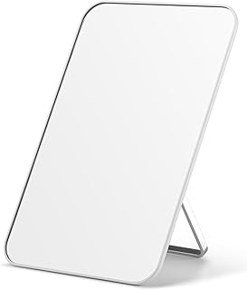 OMIRO 8 x 5 in Desk Makeup Mirror with Stand and Hanging Hole, White | Table Mirror with Foldable Bracket, Travel Mirror for Men and Women, Shaving and Travel, Distortion-Free Reflection