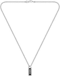 BOSS Jewelry Chain Necklace for Men Collection KASSY EMBLEM in Stainless Steel with a Pendant in Black Enamel - 1580677