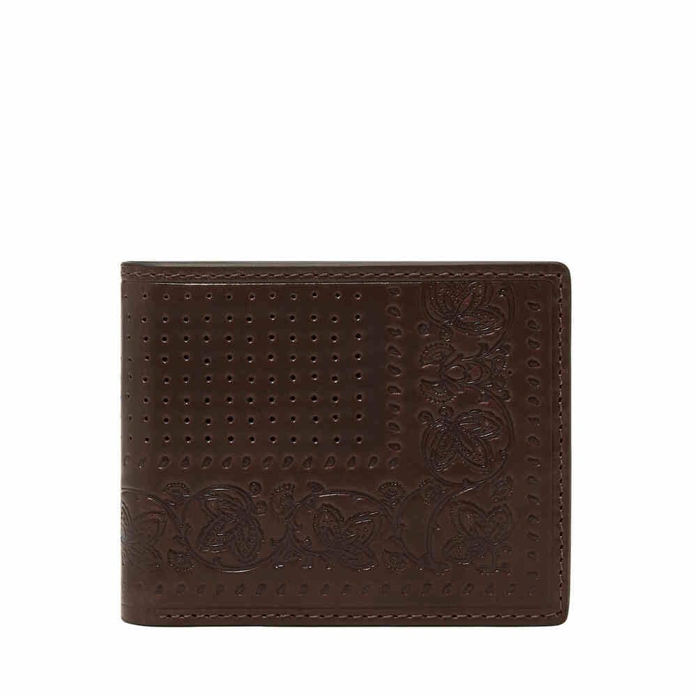 Fossil Mens Derrick Brown Leather Vertical Bifold Wallet