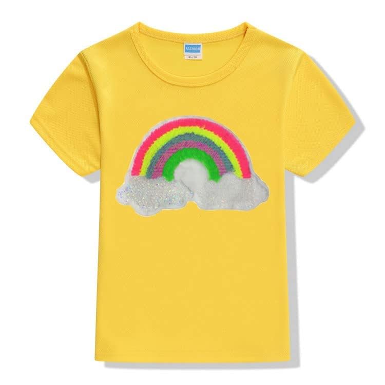Heamsa Beautiful Rainbow Sequins Patch Girls Colourful T Shirt for Girls