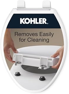 KOHLER Cachet ReadyLatch Elongated Slow Close Toilet Seat, White | 4636-RL-0, Quiet Lid, Contoured Grip-Tight Bumpers Installation Hardware, Apartment Essentials