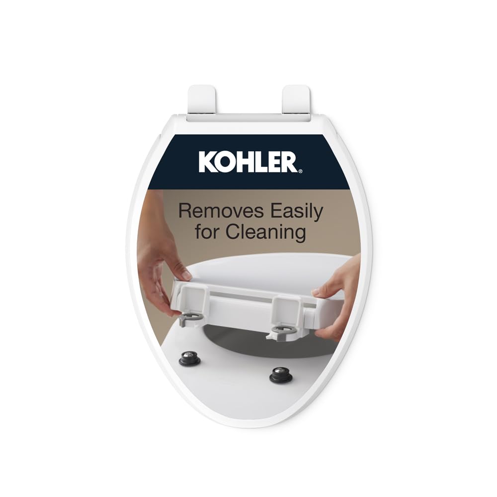 KOHLER Cachet ReadyLatch Elongated Slow Close Toilet Seat, White | 4636-RL-0, Qu