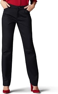Lee Petite Wrinkle Free Relaxed Fit Straight Leg Pant Women's Trousers, Black