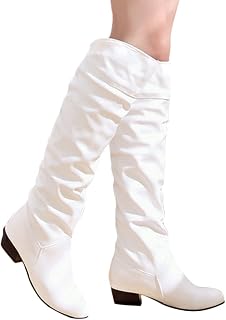 ORANDESIGNE Women's Leather Boots Medium Round Toe Chunky Heel Comfortable Warm High Boots Autumn Winter