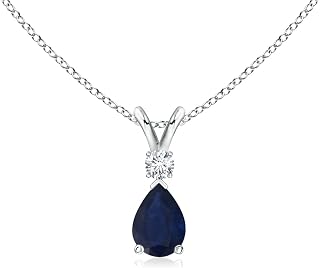 AngaraV-Bale Natural Blue Sapphire Teardrop Necklace With Diamond in Silver