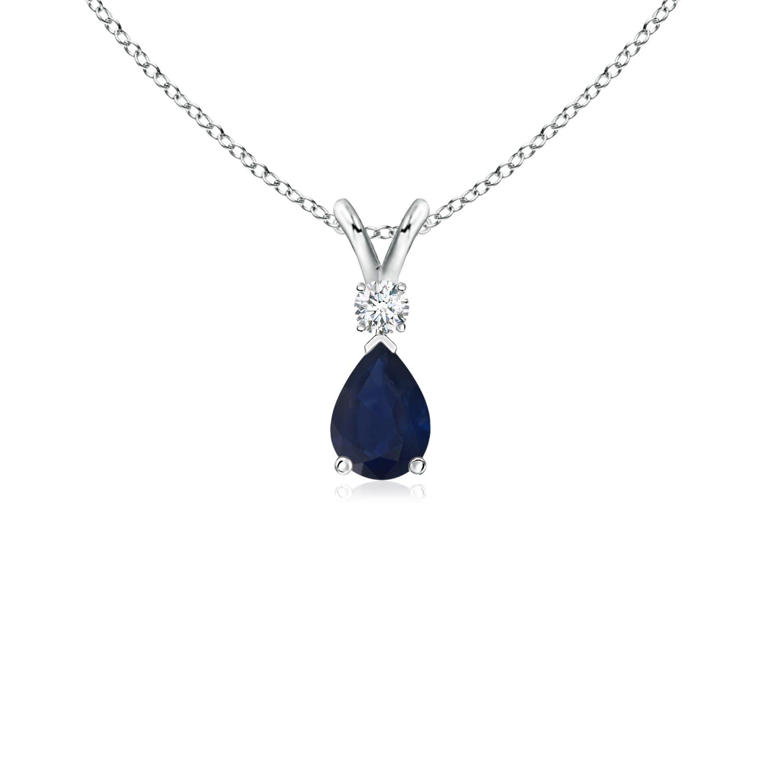 AngaraV-Bale Natural Blue Sapphire Teardrop Necklace With Diamond in Silver
