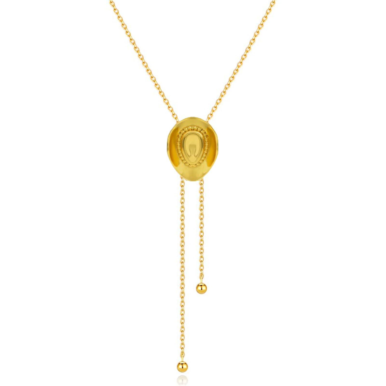 Cowgirl Bolo Tie Necklace for Women Gold Hat Cowboy Bolo Necklace Dainty Western